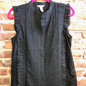 H&M Black Button-up Ruffle Sleeveless Blouse